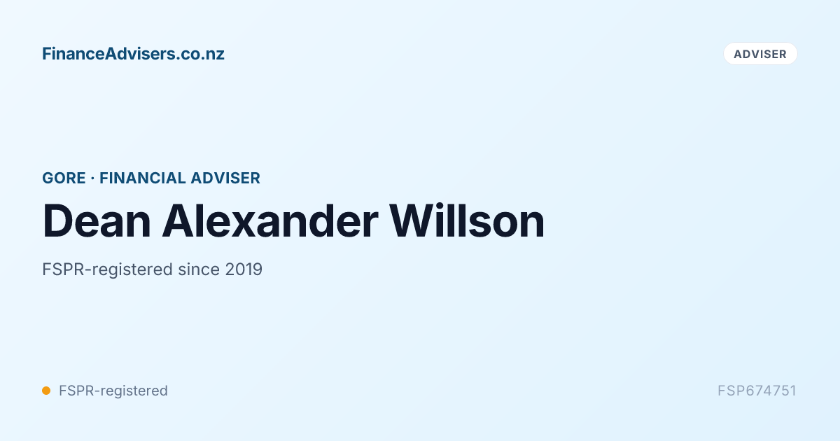 Dean Alexander Willson - Financial Adviser in Gore | Finance Advisers NZ