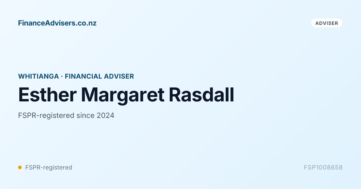 Esther Margaret Rasdall - Financial Adviser in Whitianga | Finance ...