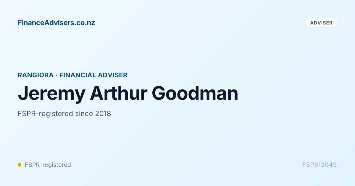 Jeremy Arthur Goodman - Financial Adviser in Rangiora | Finance Advisers NZ