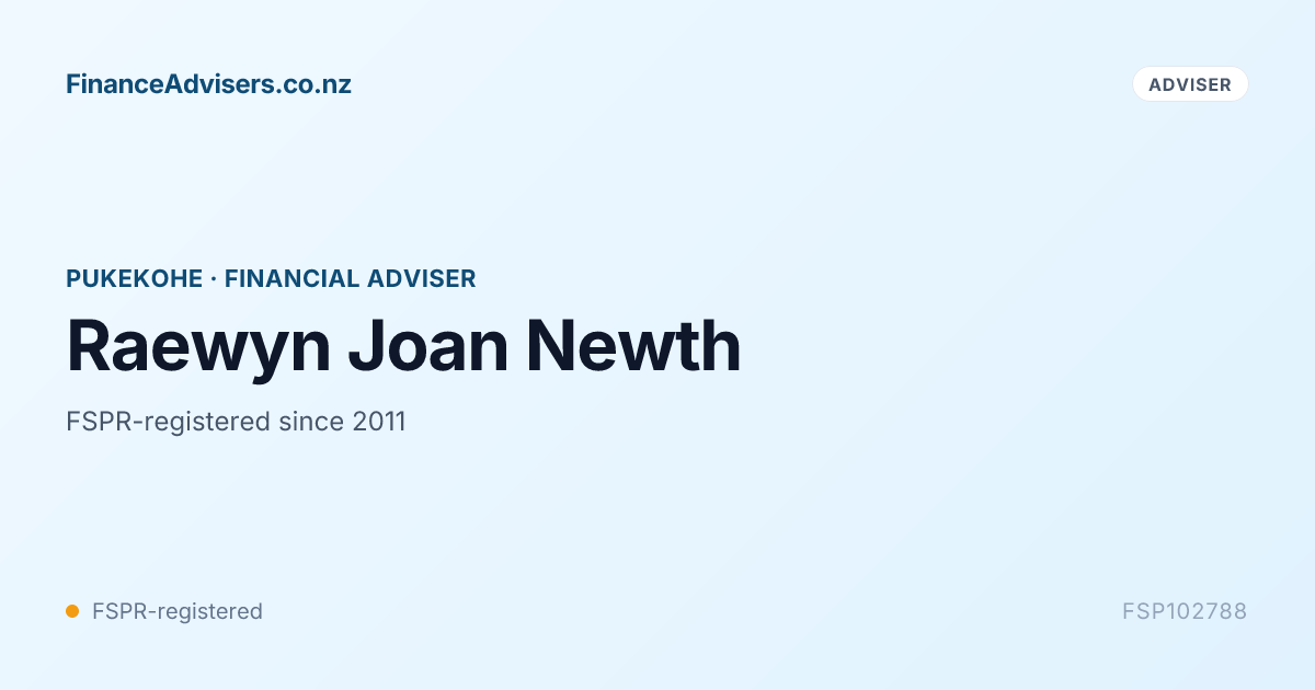 Newth Raewyn Joan Newth - Financial Adviser in Pukekohe | Finance Advisers NZ