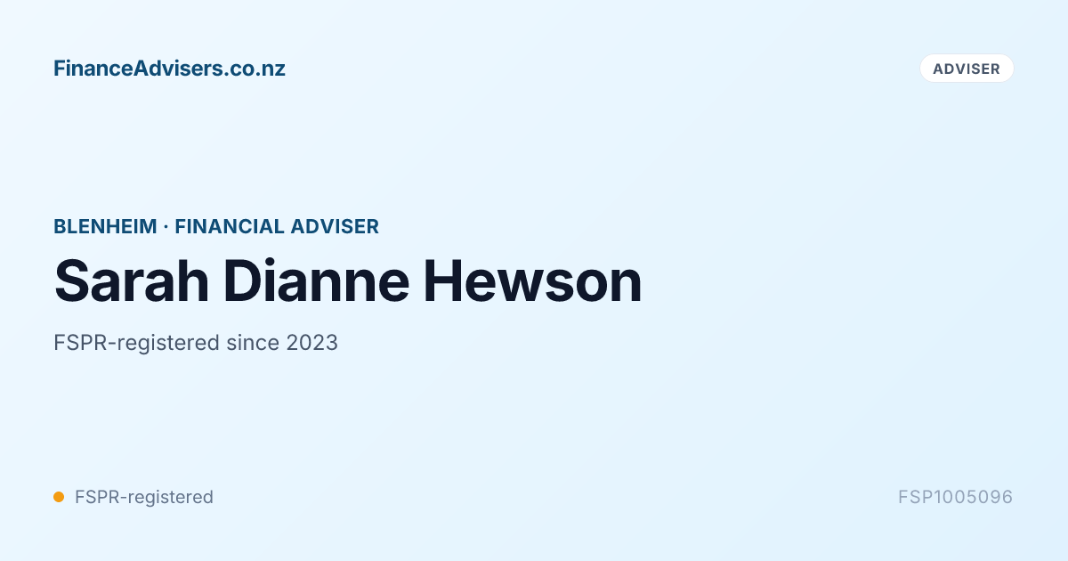 Sarah Dianne Hewson - Financial Adviser in Blenheim | Finance Advisers NZ